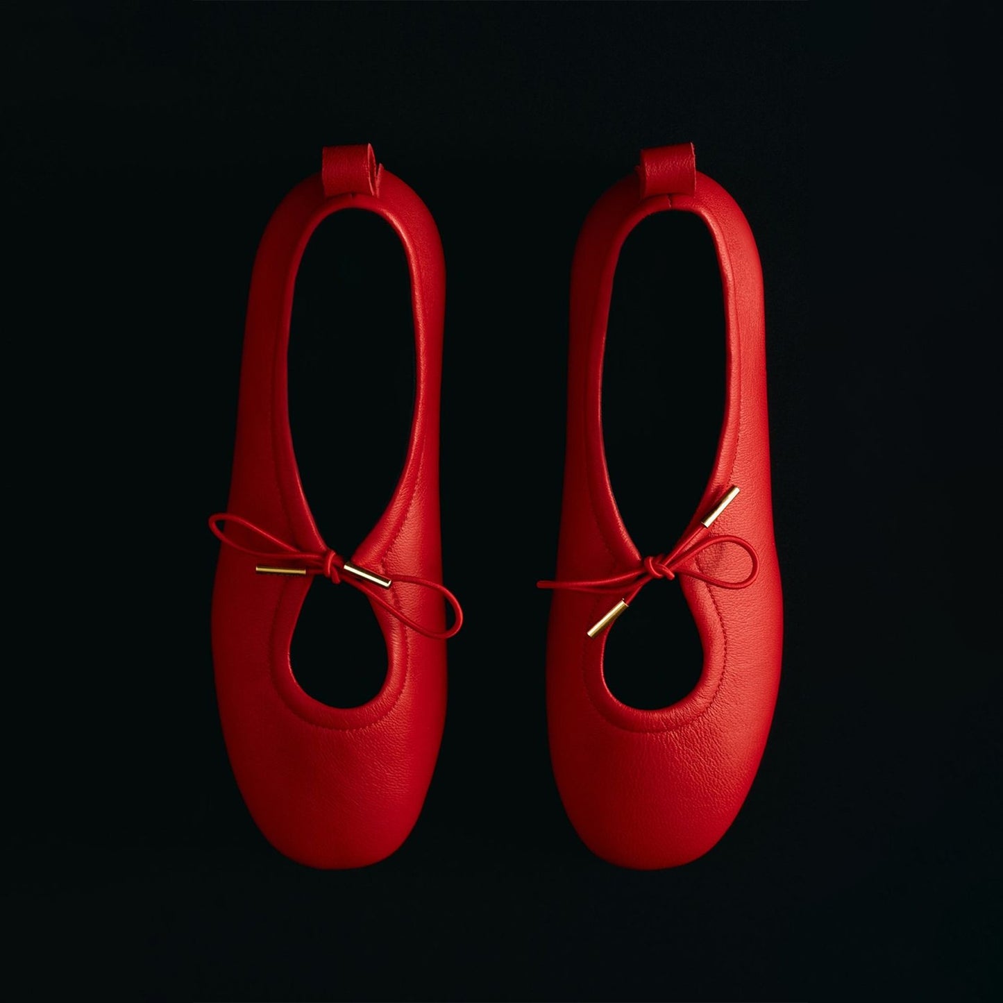 Red Round-Toe Lace-Up Ballet Classic Flats