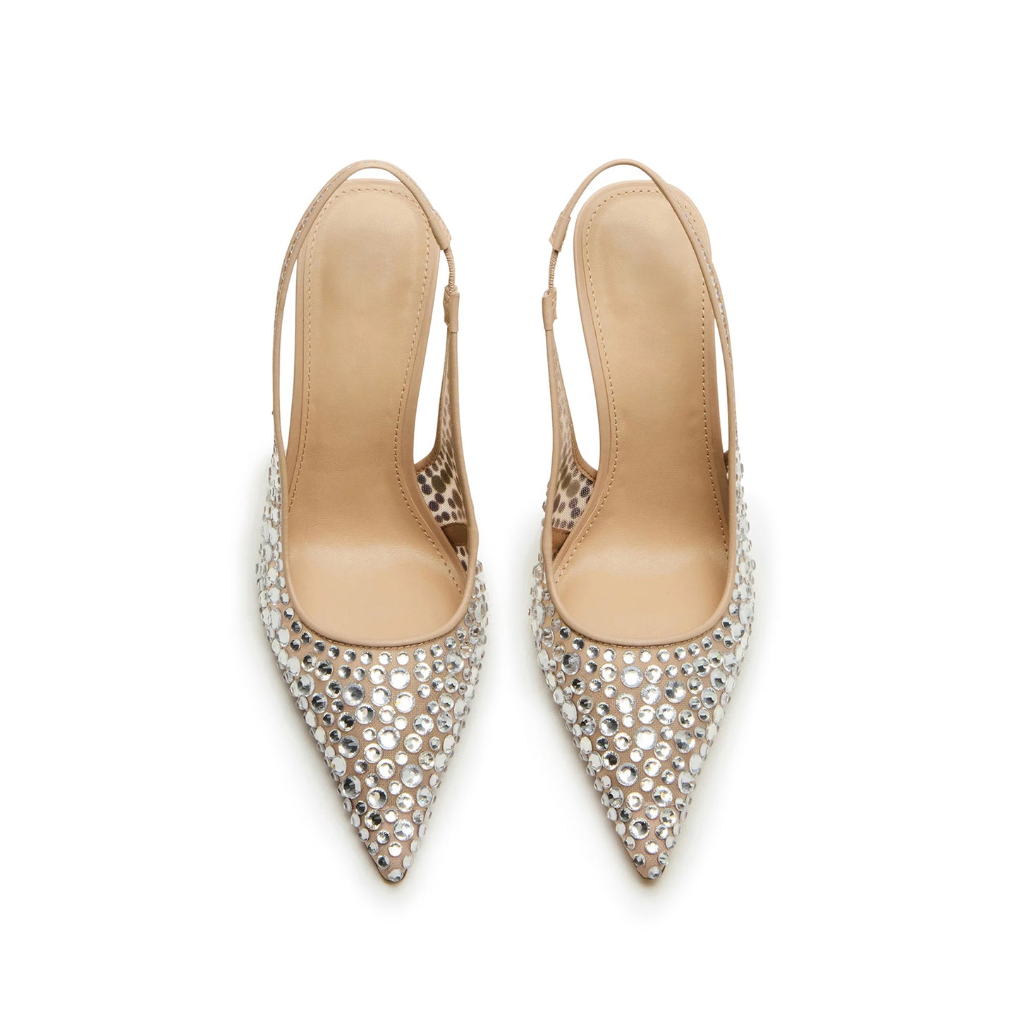 Nude Mesh With Rhinestones Pointed-Toe Slingback High Heels Pumps