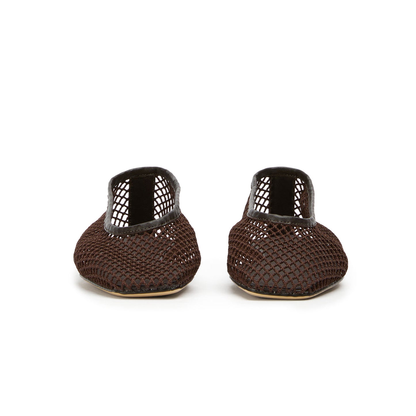 Chocolate Mesh Vegan Leather Square-Toe Ballet Flats