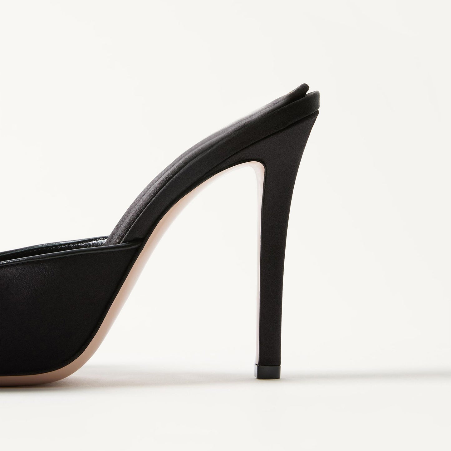 Black Satin Pointed-Toe Big Front Bow Backless Mule High Heels
