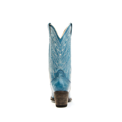 Teal Pointed-Toe Western Embroidery Mid Calf Cowgirl Boots