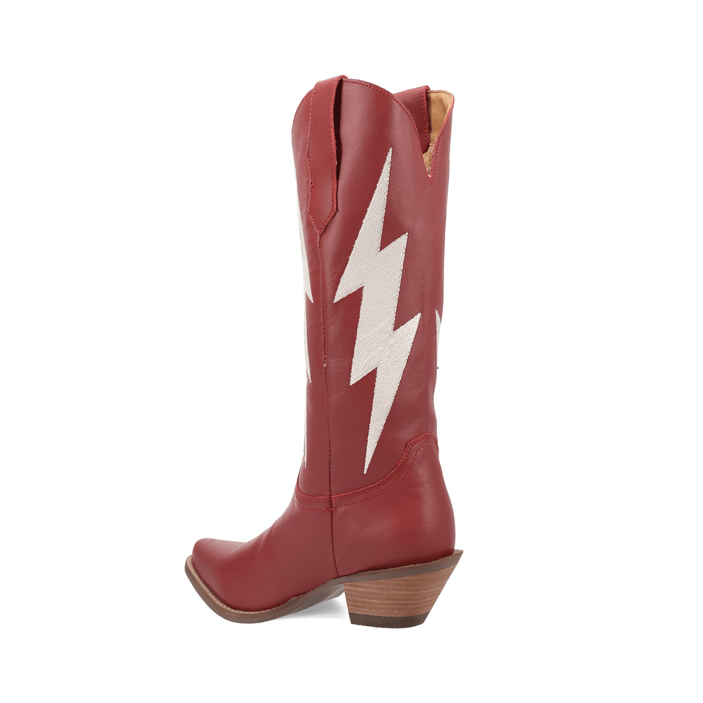 Red Snip-Toe Lightning Embroidery Mid Calf Classic Cowgirl Boots