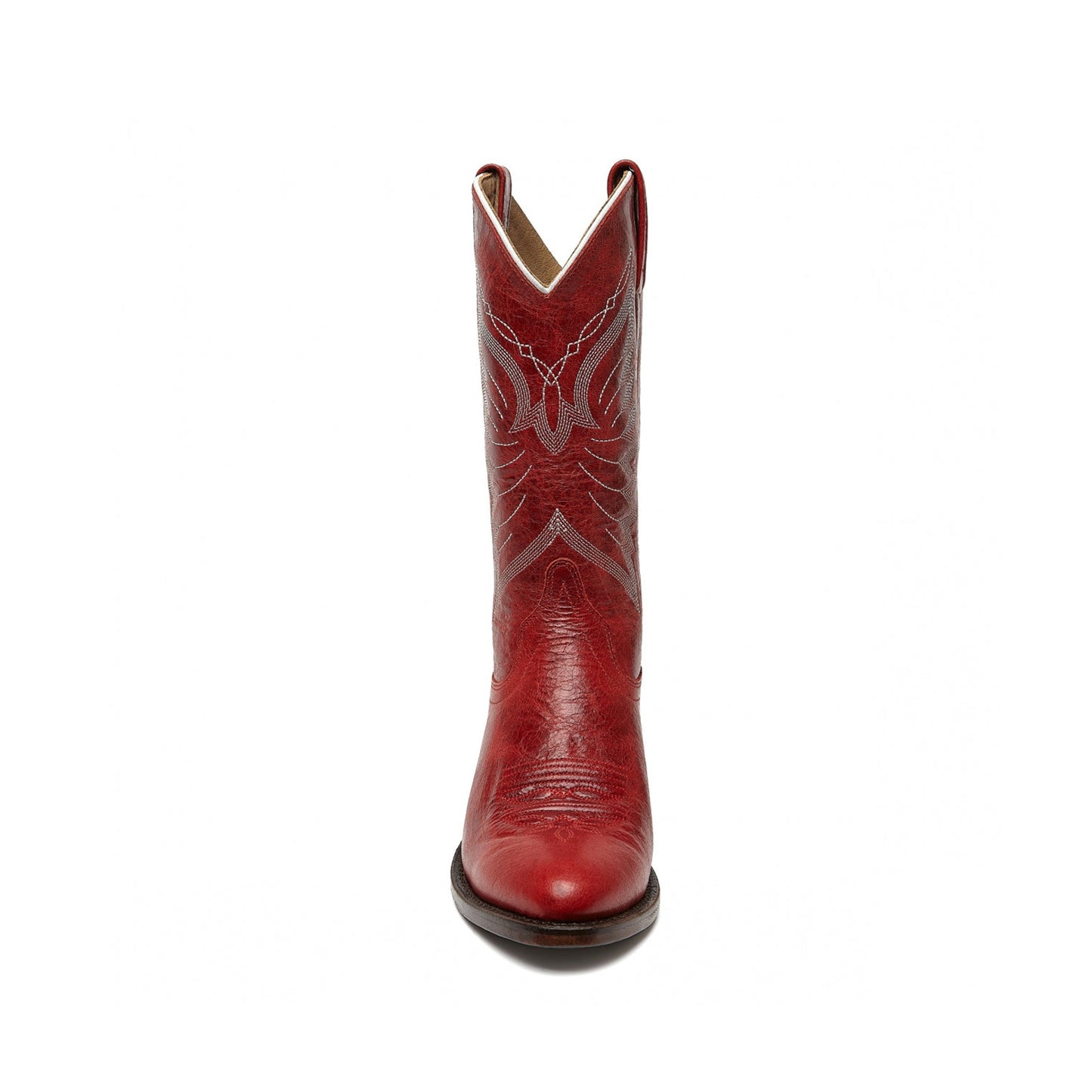 Red Almond-Toe Western Embroidery Classic Mid Calf Cowgirl Boots