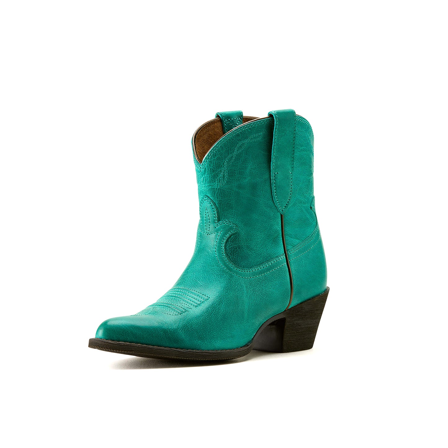 Turquoise Almond-Toe Stitch Ankle Cowgirl Boots