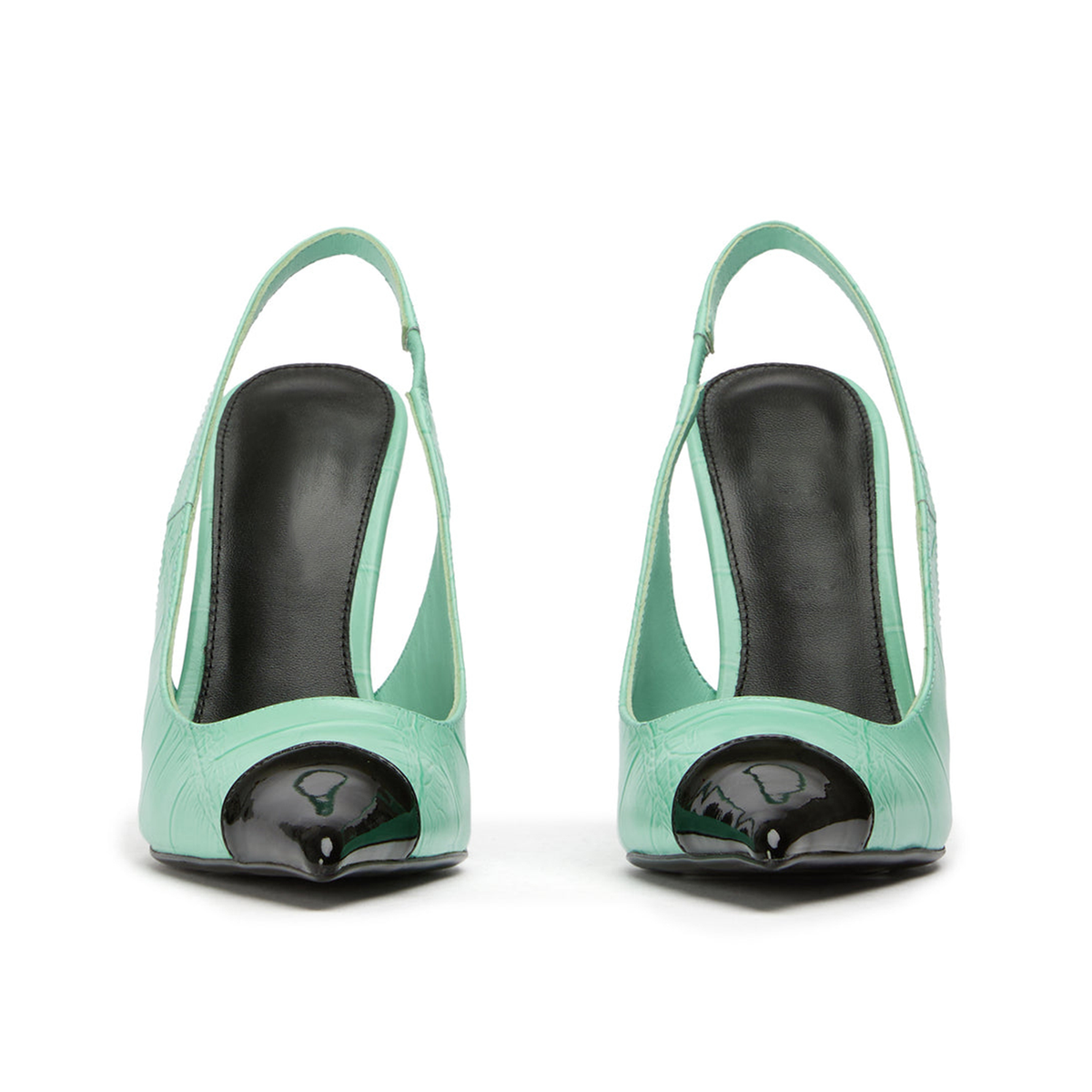 Patent Black And Pink Stone Pattern Pointed-Toe Slingback High Heels