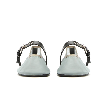Steel Mesh Round-Toe Ballet Flats With Bridge Strap