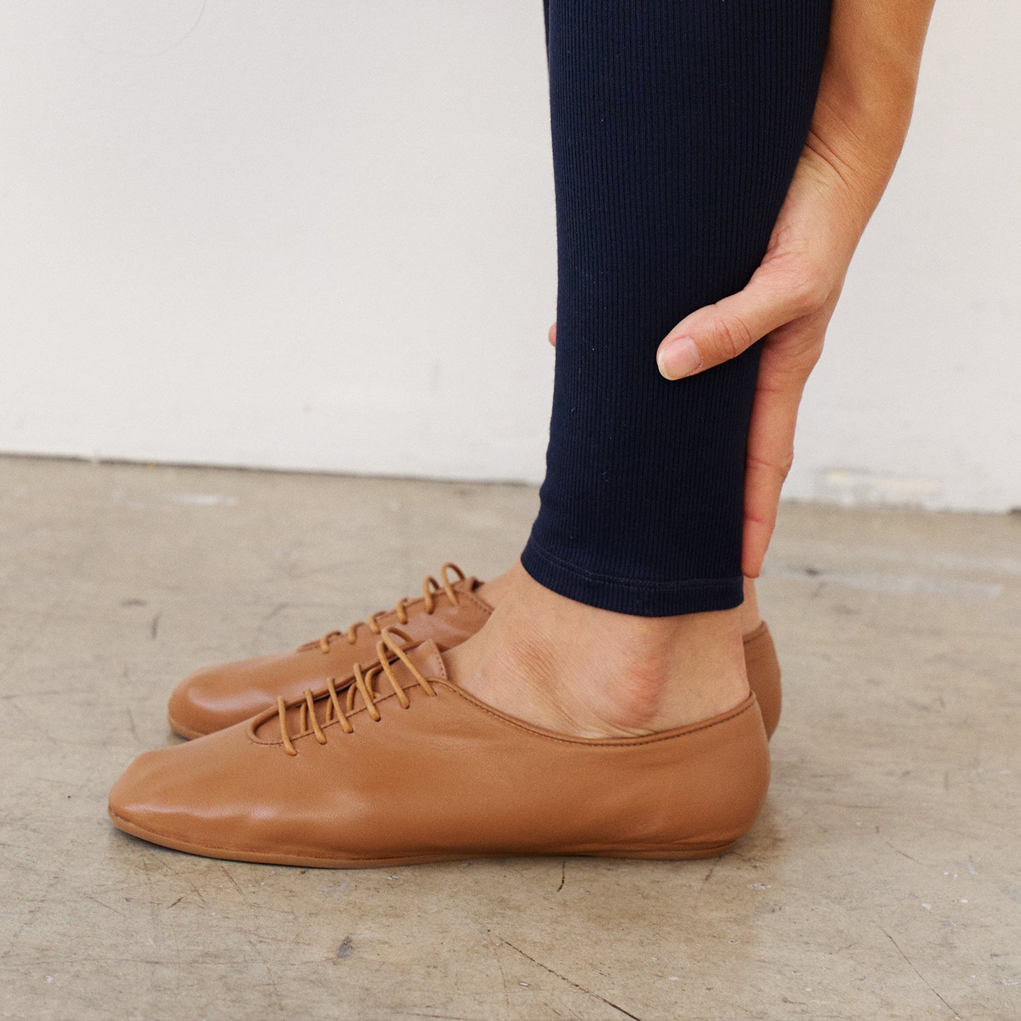 Camel Square-Toe Lace-Up Chic Slippers Flats