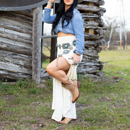 Tan Round-Toe Embroidery Studded Ankle Cowgirl Boots