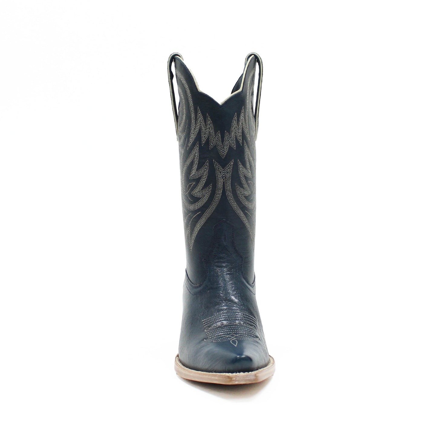 Dark Blue Snip-Toe Western Embroidery Mid Calf Cowgirl Boots