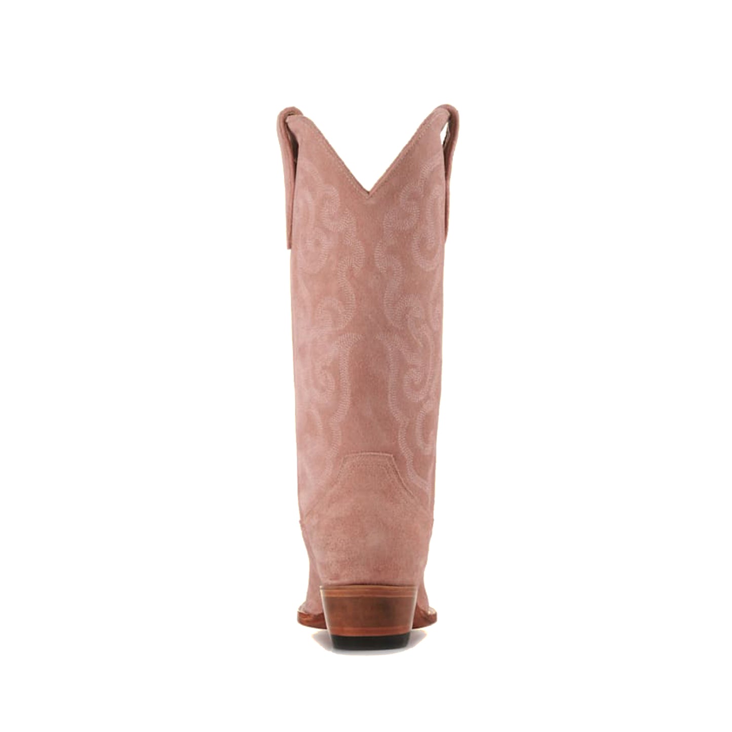 Pink Faux Suede Snip-Toe Delicate Embroidery Mid Calf Classic Cowgirl Boots