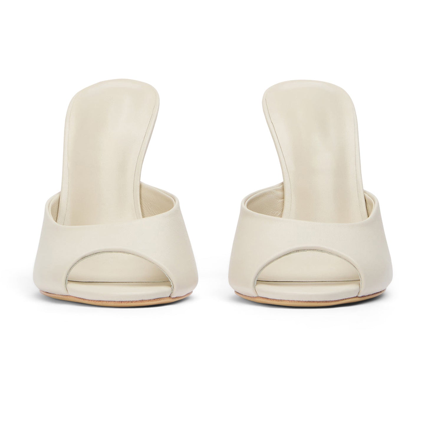 Cream Peep Round-Toe Slip-On Backless Stiletto High Heels