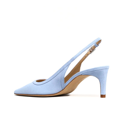 Blue Faux Suede Pointed-Toe Slingback Kitten Heels