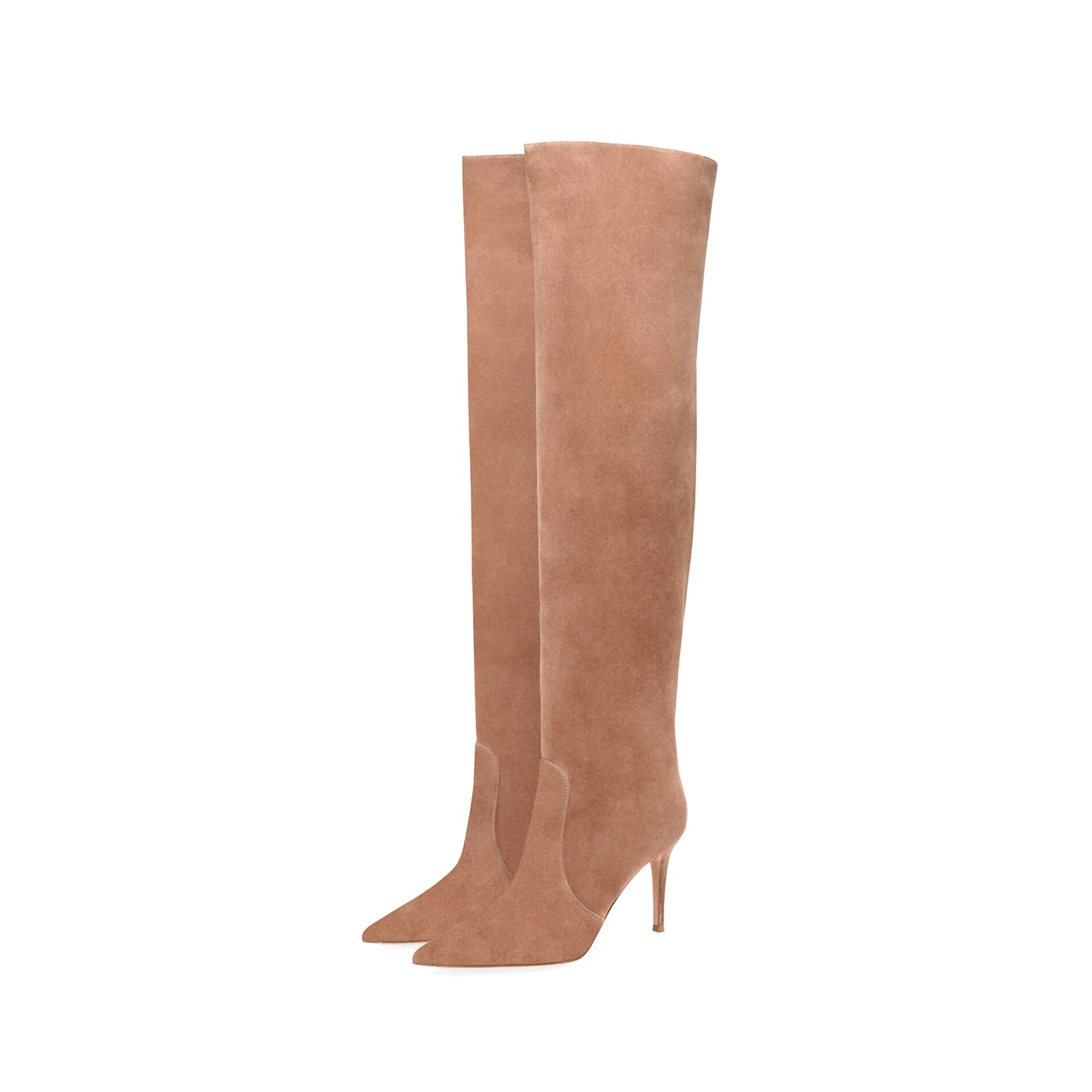 Pink Faux Suede Pointed-Toe Wide Calf Over-The-Knee Stiletto Boots