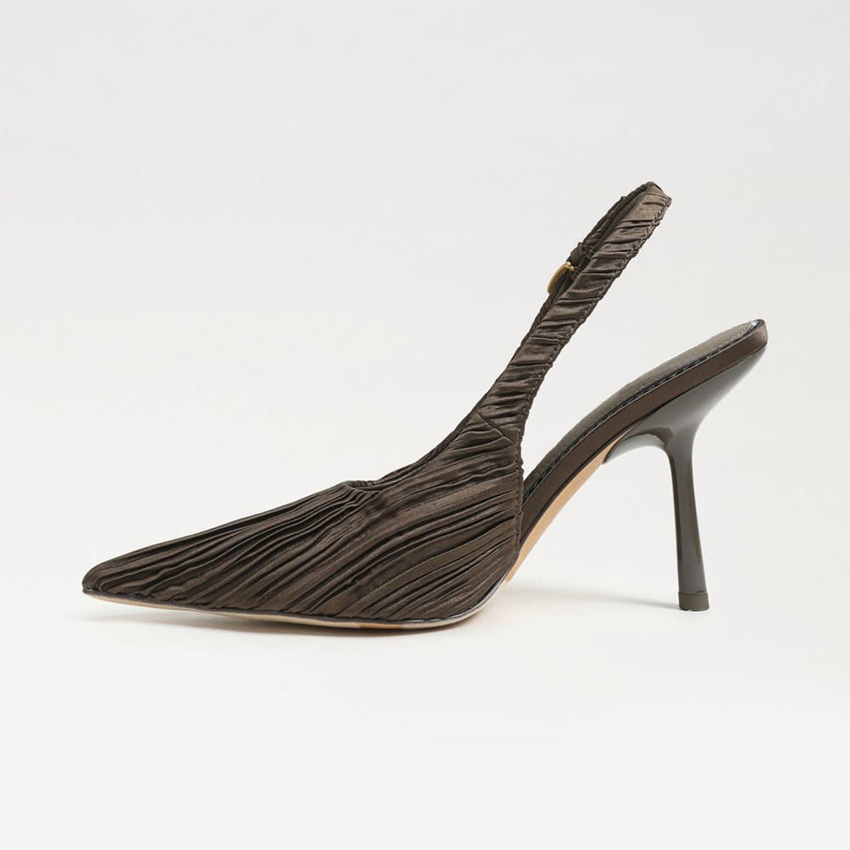 Dark Green Striped Satin Pointed-Toe Back Strap Chic High Heels Pumps