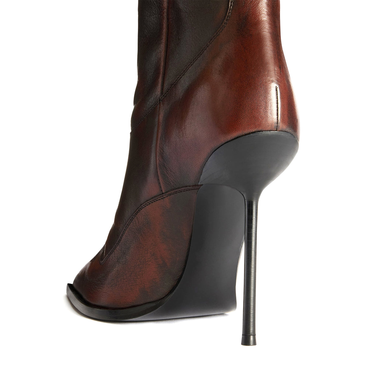 Dark Tan Pointed-Toe Sleek Slip-On Mid Calf Stiletto Boots