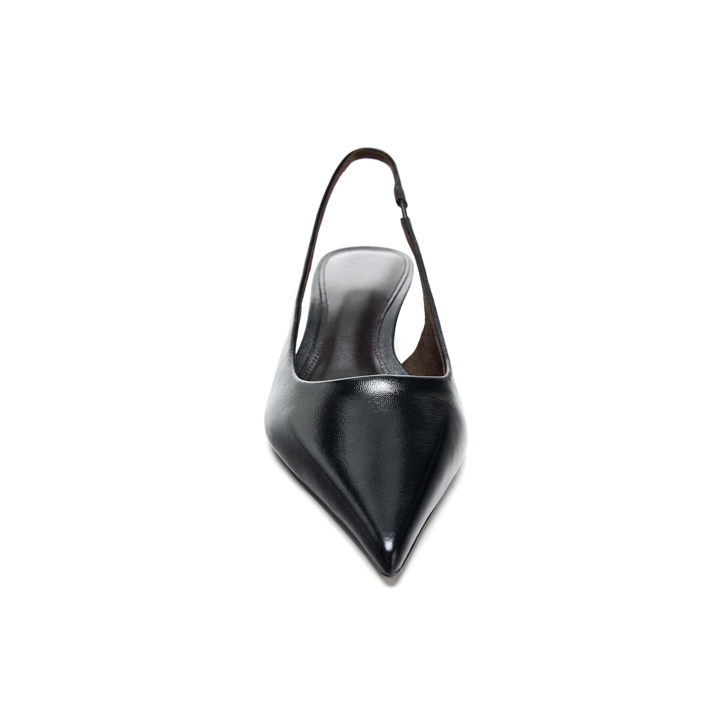 Black Pointed-Toe Elastic Slingback Kitten Heels