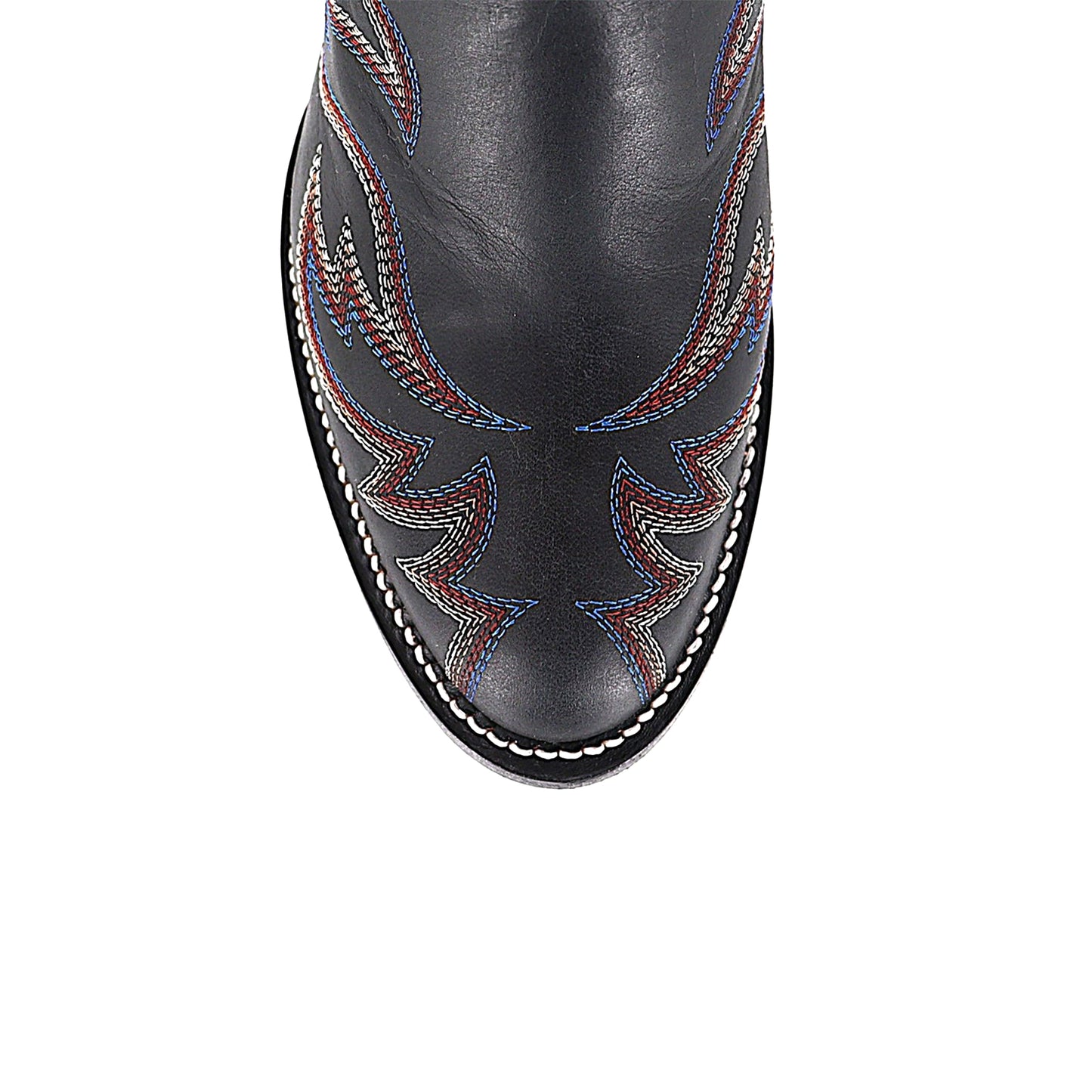 Black Round-Toe Embroidery Wide Calf Knee High Tall Cowgirl Boots