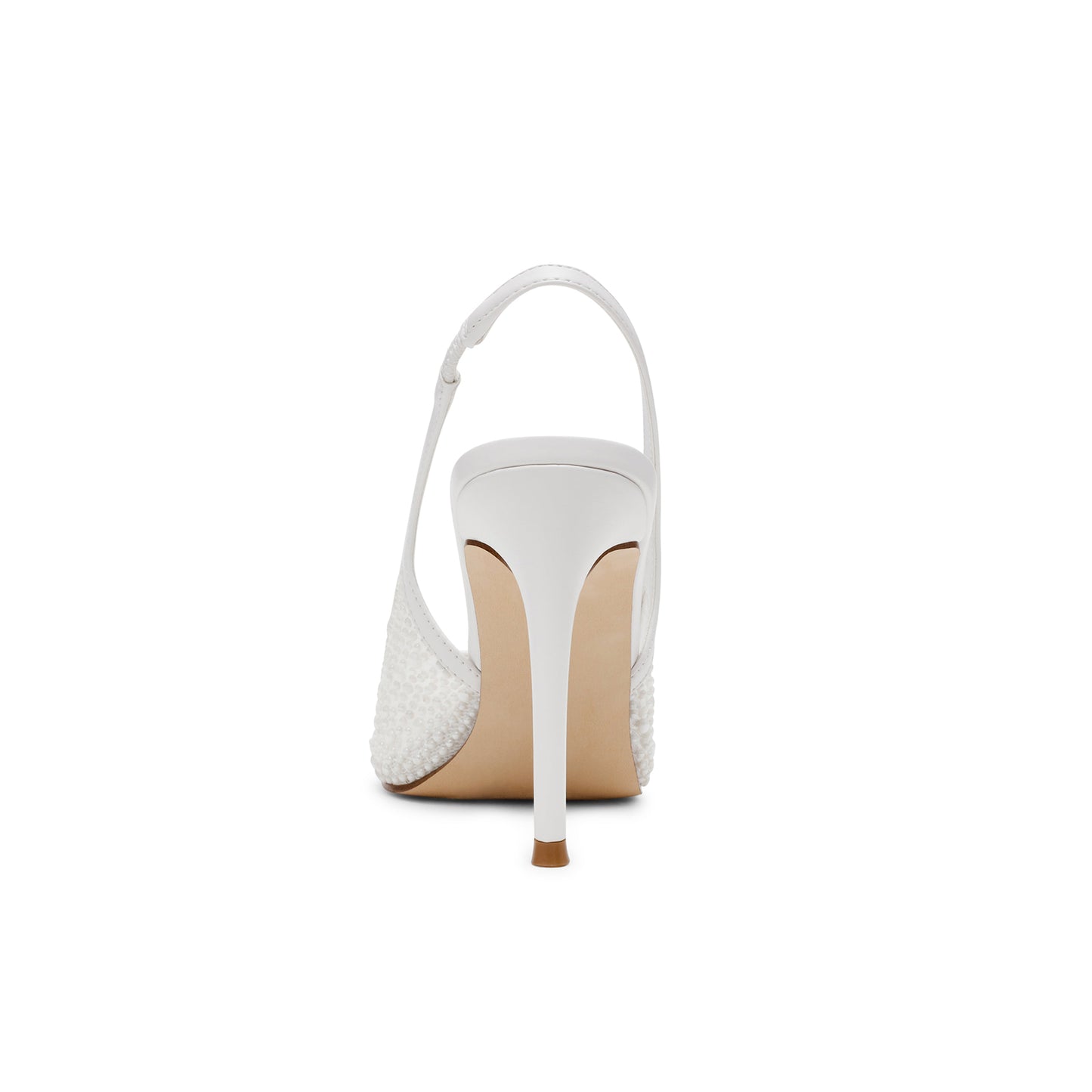 White Mesh Pointed-Toe Full Pearls And Slingback High Heels