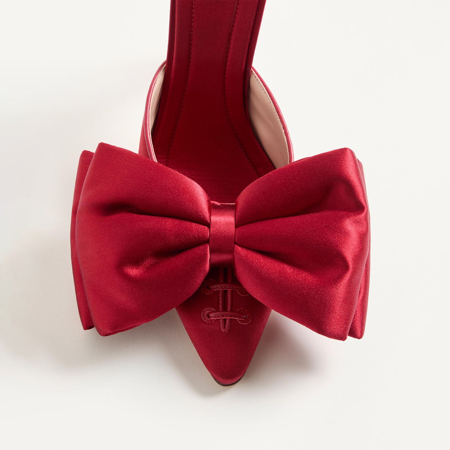 Red Satin Pointed-Toe Big Front Bow Backless Mule High Heels