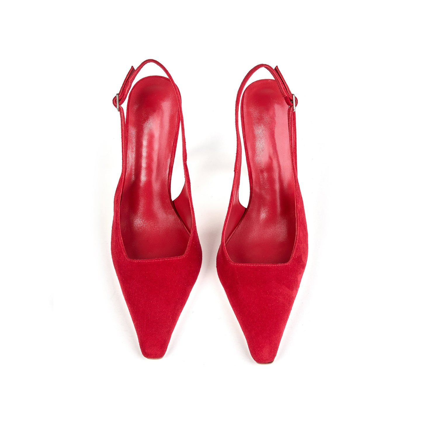 Red Faux Suede Pointed-Toe Slingback Pumps High Heels