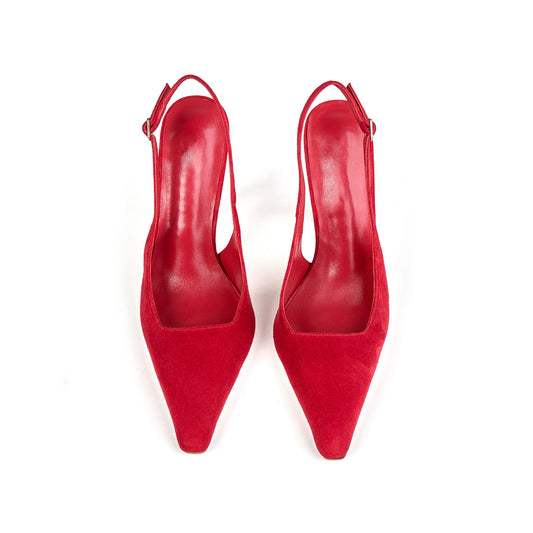 Red Faux Suede Pointed-Toe Slingback Pumps High Heels