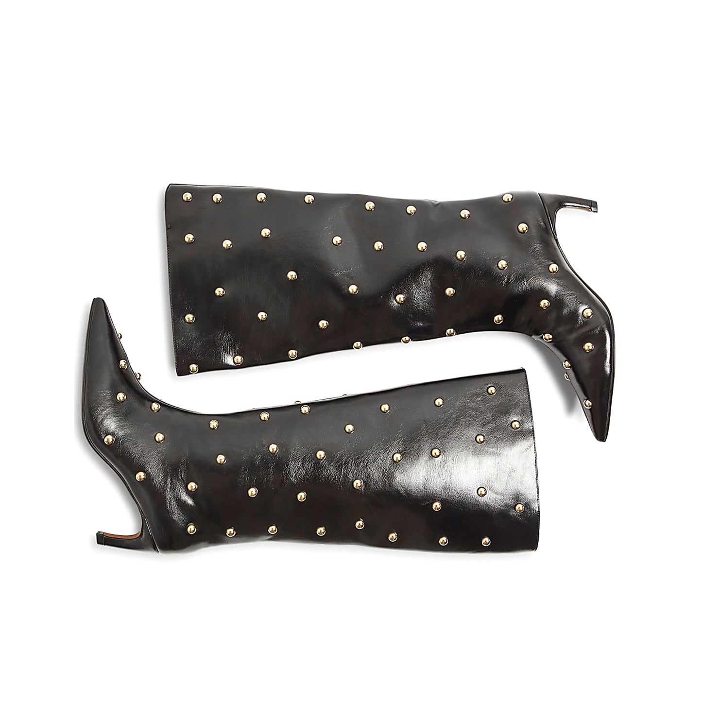 Black Pointed-Toe Studded Wide Calf Knee High Stiletto Boots