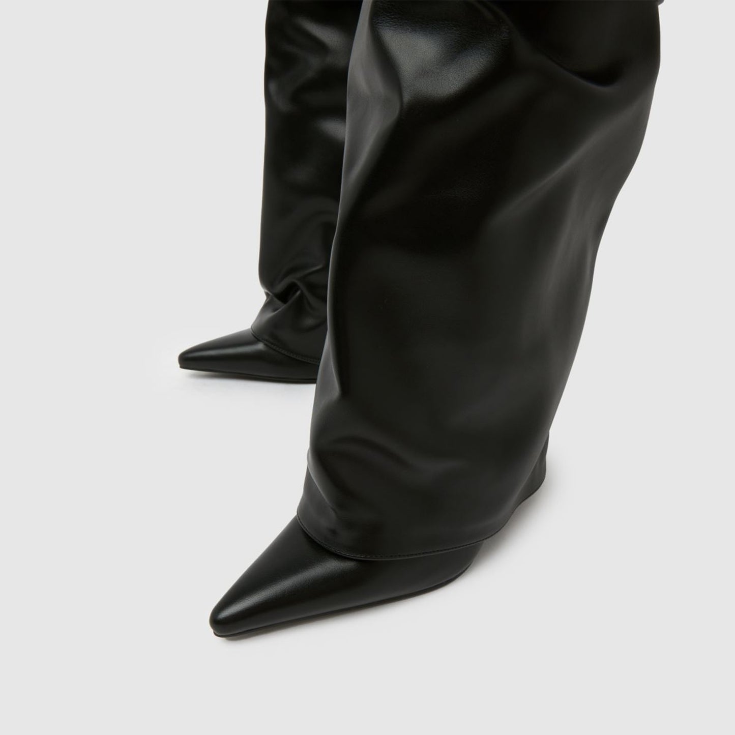 Black Pointed-Toe Ruched Over-The-Knee Stiletto Boots