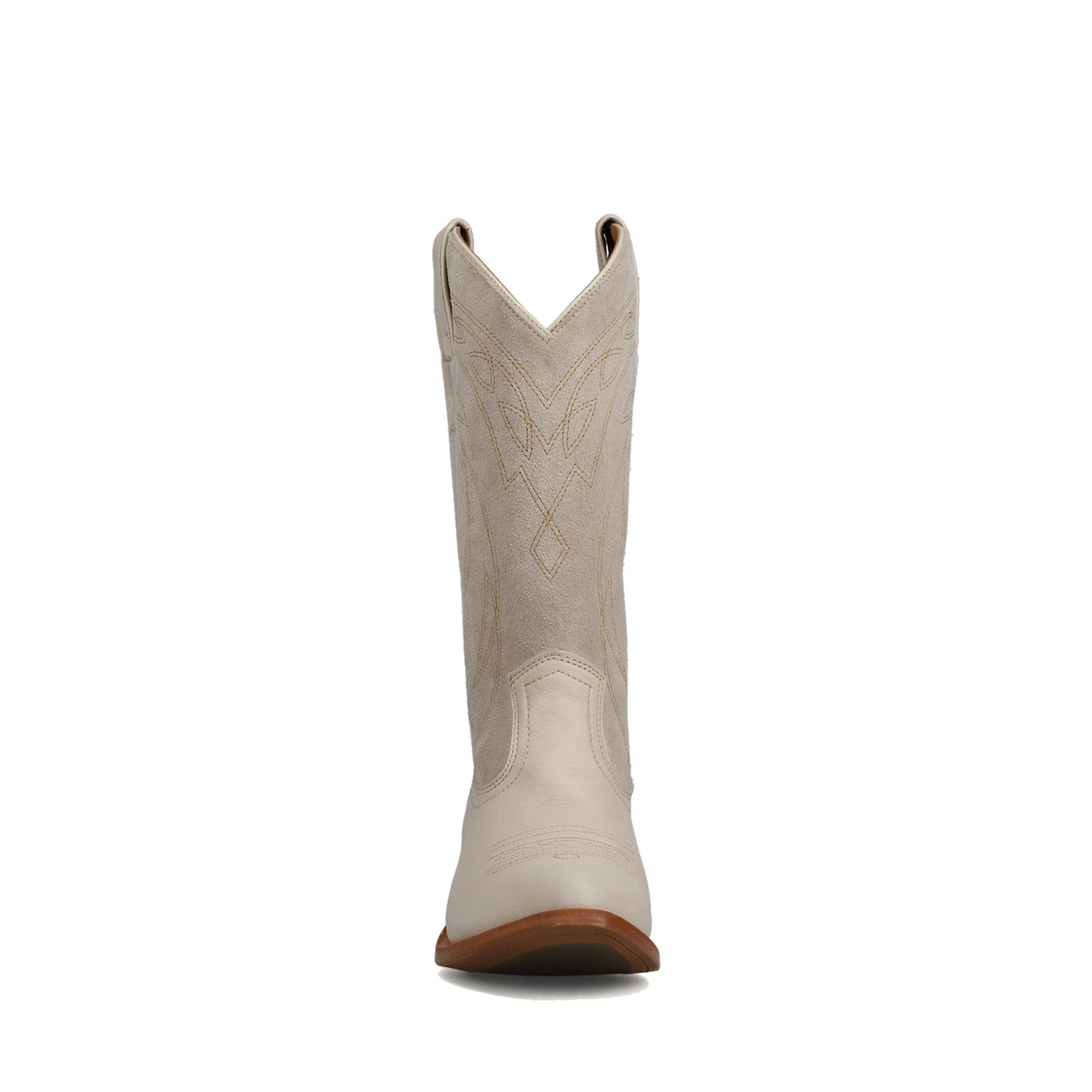 Ivory Almond-Toe Chic Embroidery Western Mid Calf Cowgirl Boots