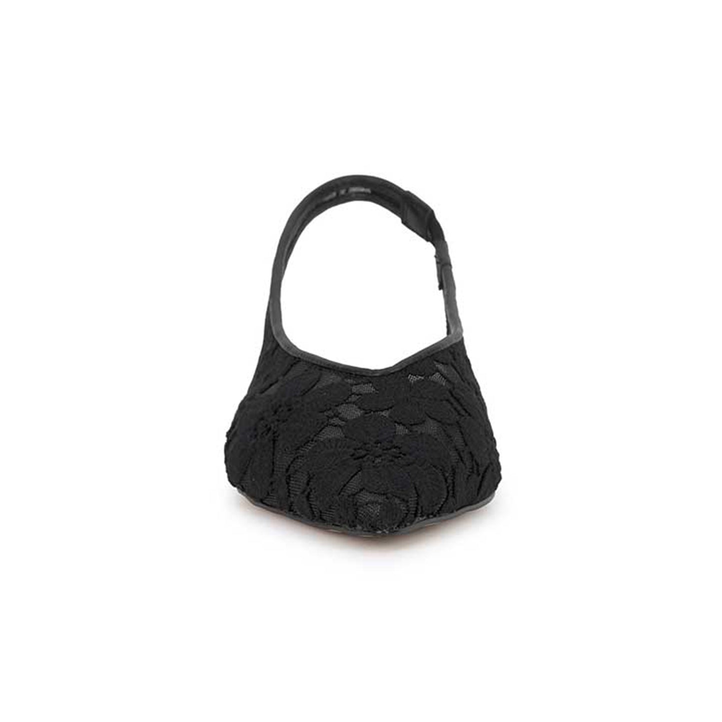 Black Mesh Pointed-Toe Flowers Embroidery Back Strap Flats