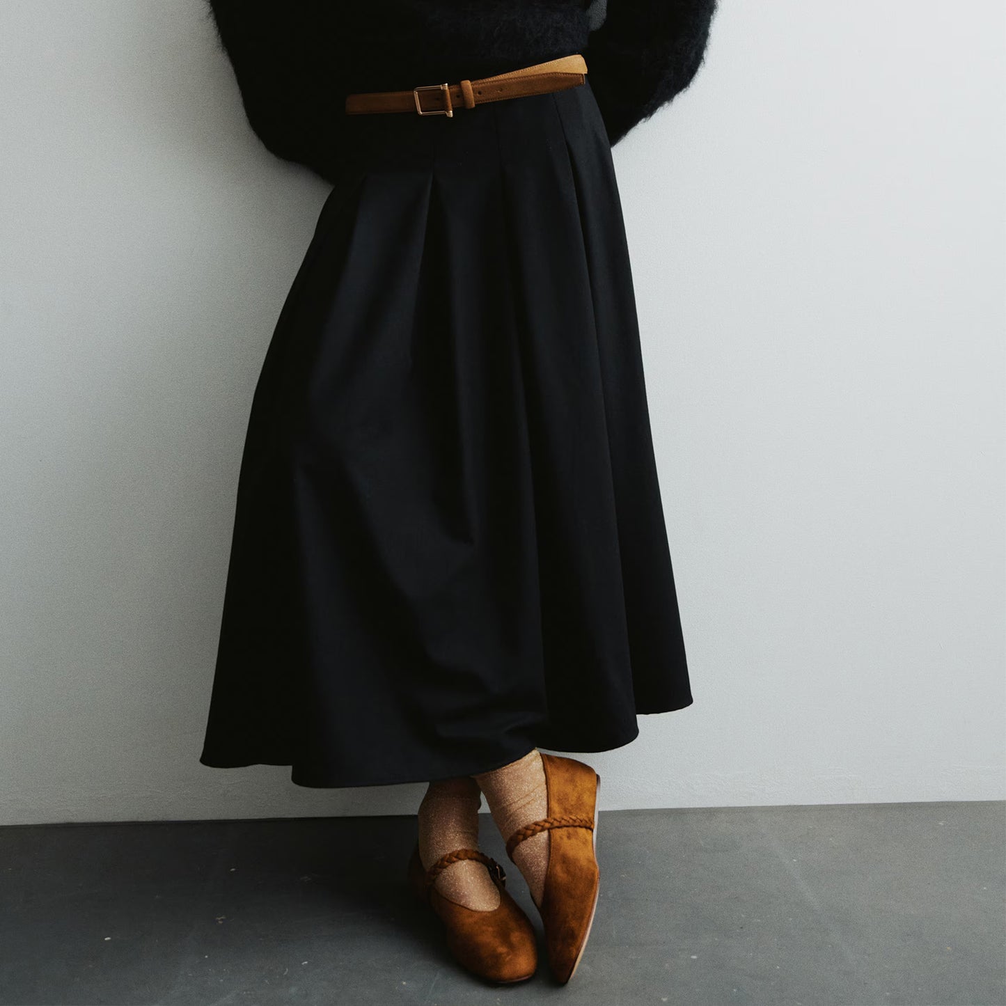 Coffee Faux Suede Square-Toe Delicate Buckle Mary Jane Ballet Flats