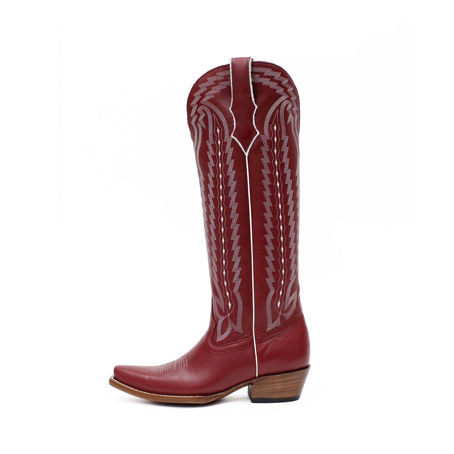 Red Snip-Toe Western Embroidery Classic Wide Calf Knee High Cowgirl Boots