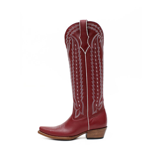 Red Snip-Toe Western Embroidery Classic Wide Calf Knee High Cowgirl Boots