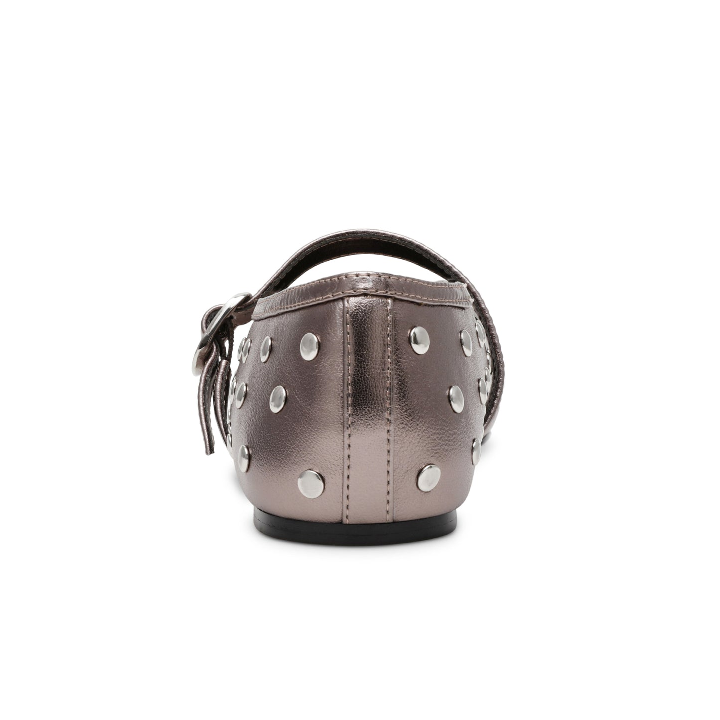 Metallic Pewter Round-Toe Studs And Mary Jane Ballet Flats