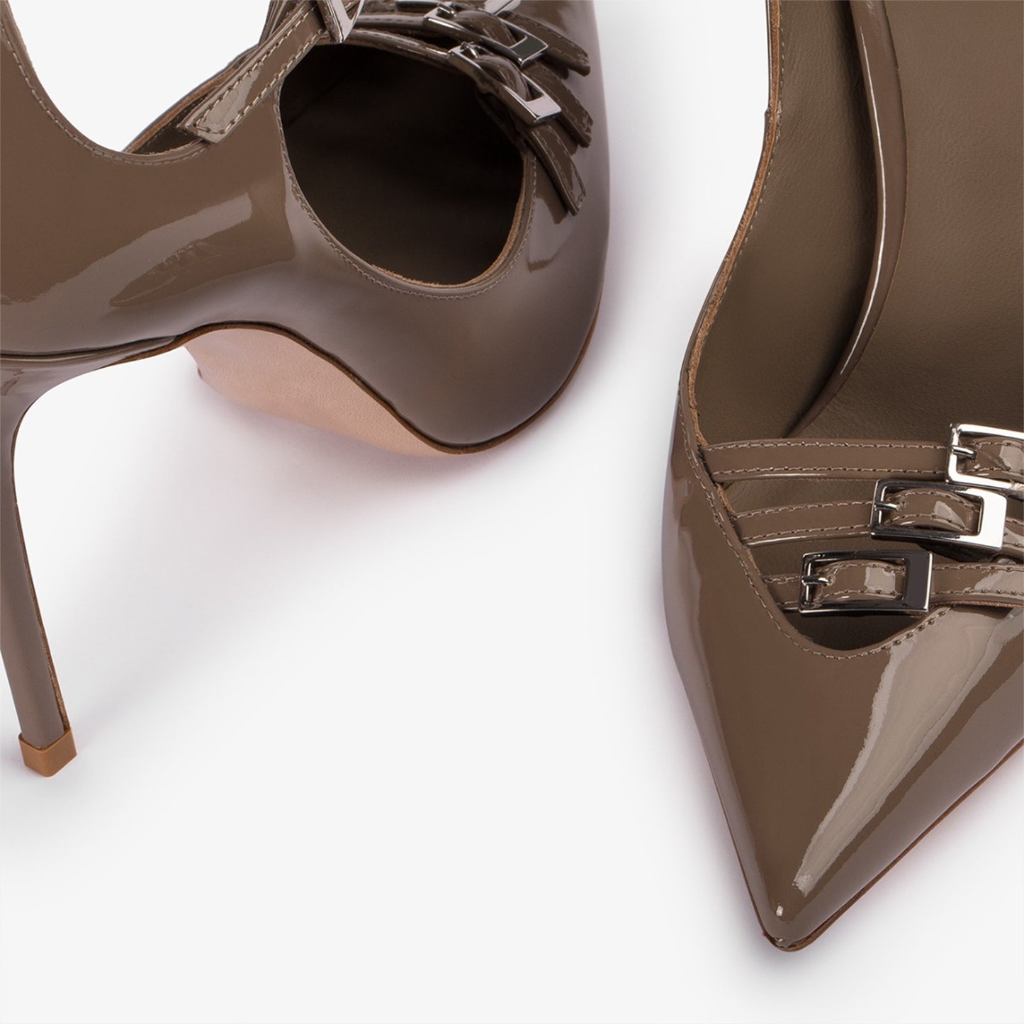 Patent Green Pointed-Toe Front Straps Double Ankle Straps High Heels