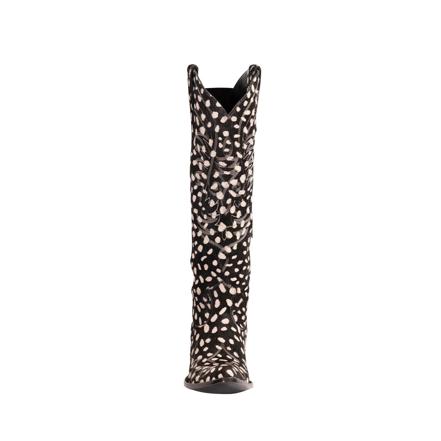 Cow Pattern Almond-Toe Embroidery Half-Zip Knee High Cowgirl Boots