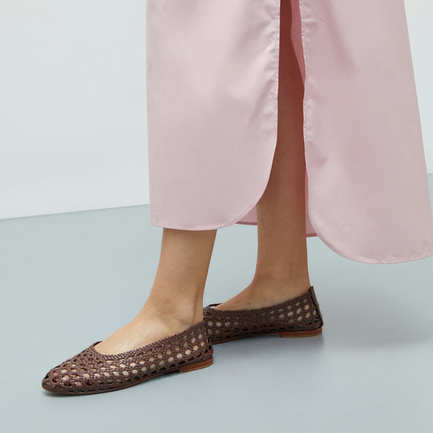Coffee Woven Round-Toe Slip-On Classic Ballet Flats