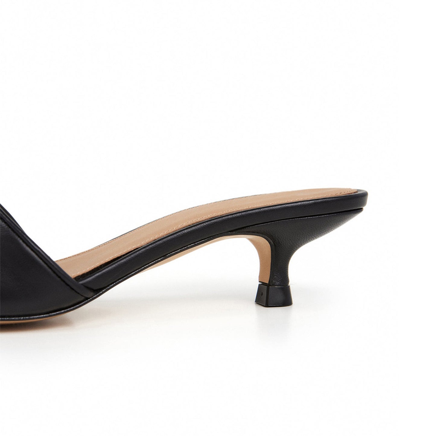 Black Pointed-Toe Slip-On Backless Kitten Heels
