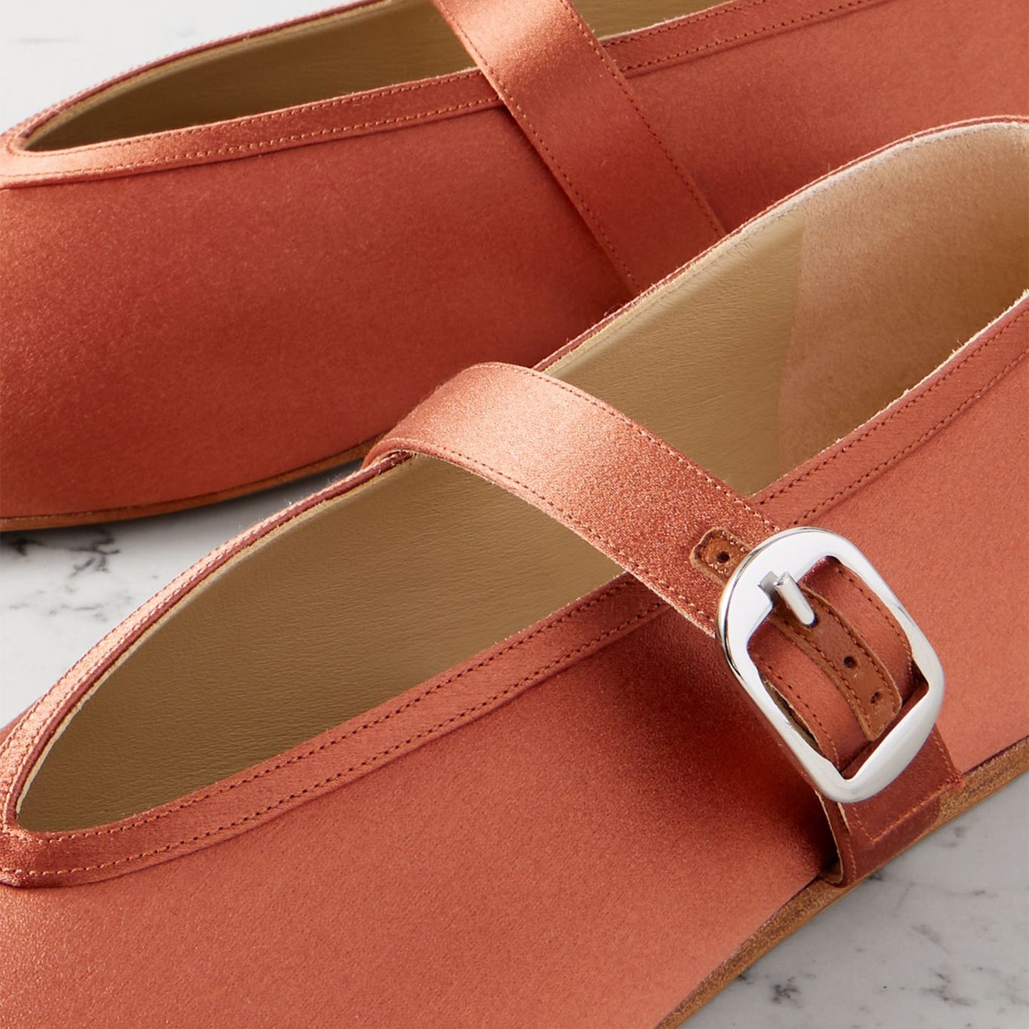 Tan Satin Square-Toe Chic Mary Jane Classic Ballet Flats