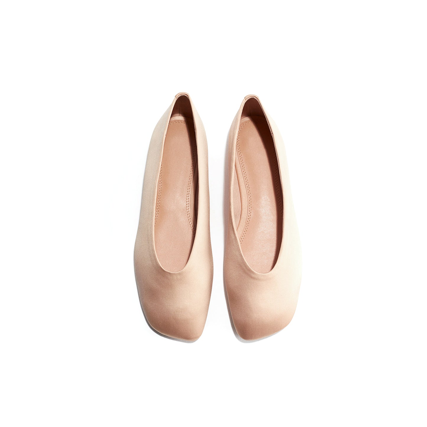 Beige Satin Square-Toe Classic Slip-On Ballet Flats
