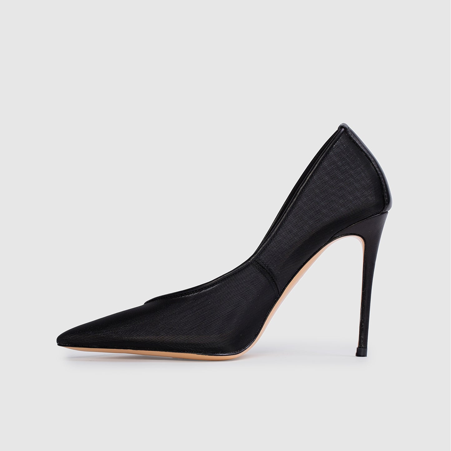 Black Mesh Pointed-Toe Classic Backless High Heels