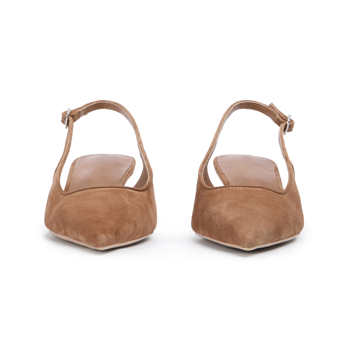 Chic Pointed-Toe Buckle Slingback Kitten Heels - Taupe Faux Suede
