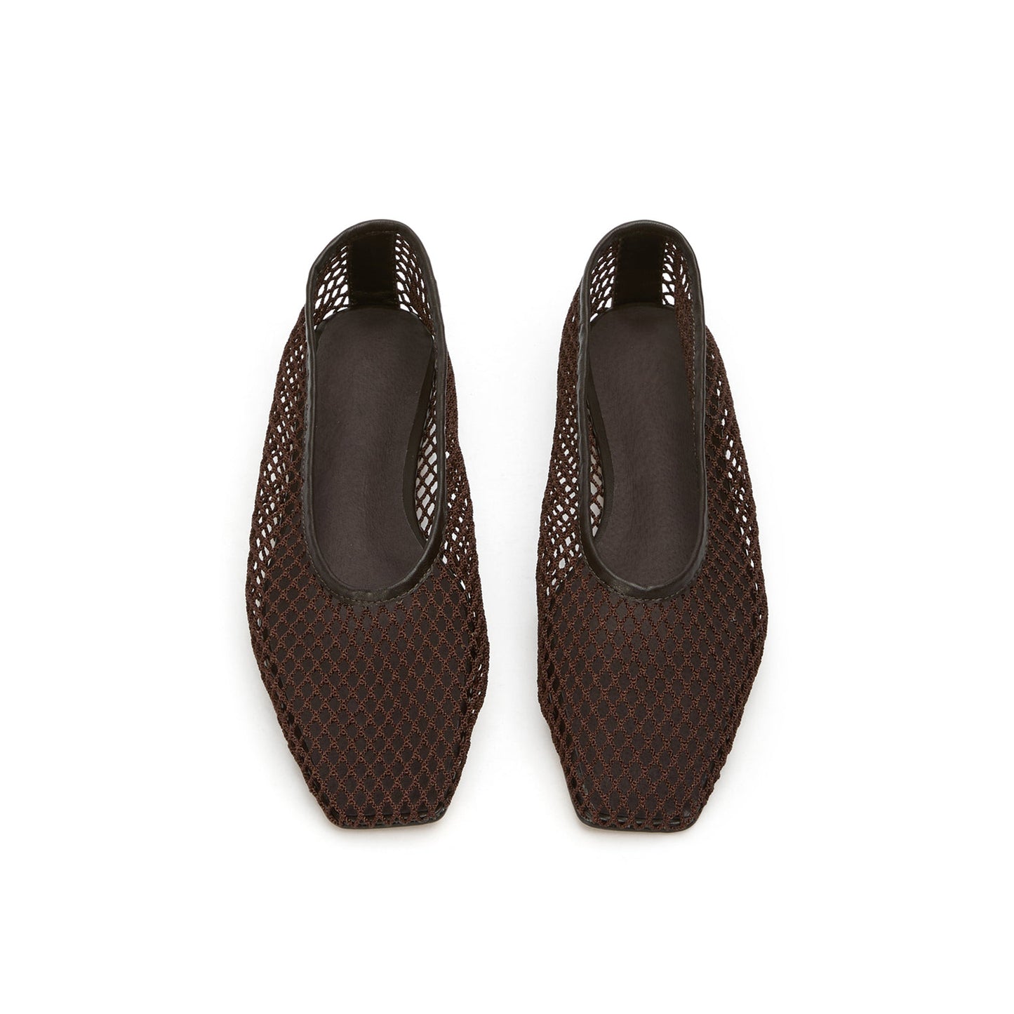 Chocolate Mesh Vegan Leather Square-Toe Ballet Flats