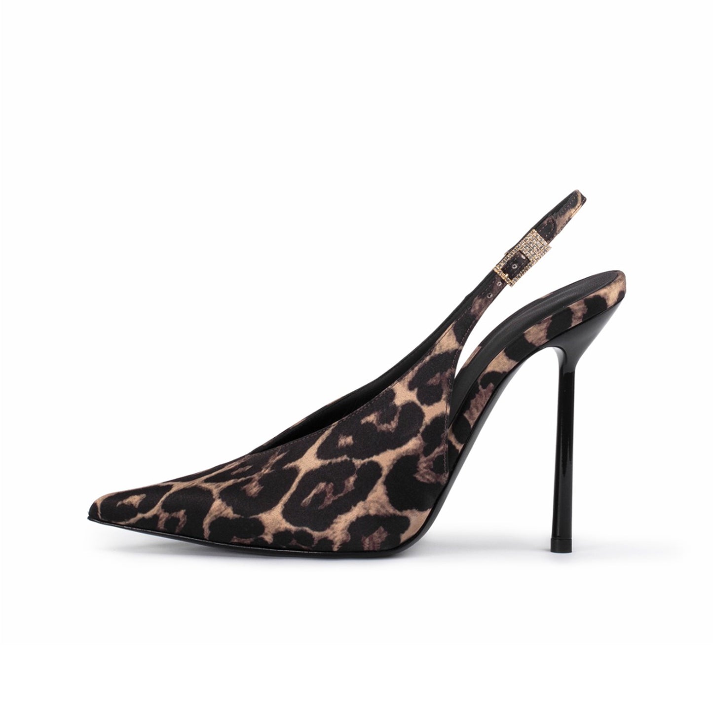 Leopard Satin Pointed-Toe Classic Simple Slingback High Heels