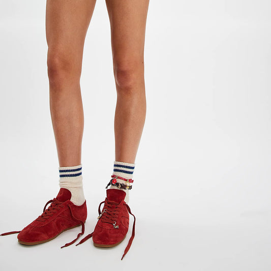 Red Faux Suede Square-Toe Lace-Up Sneakers Flats