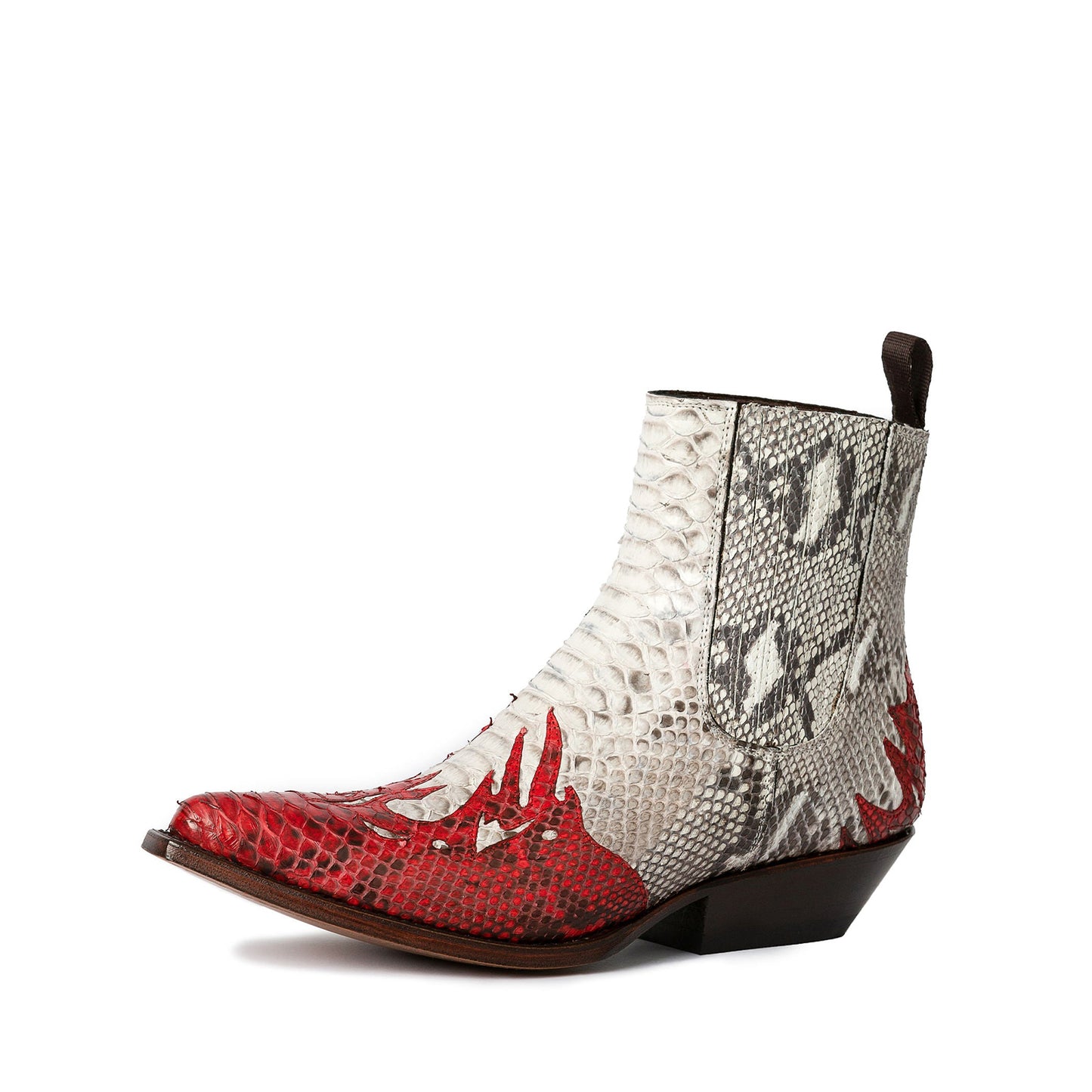 Contrast Gray And Red Snakeskin Print Pointed-Toe Simple Ankle Cowgirl Boots