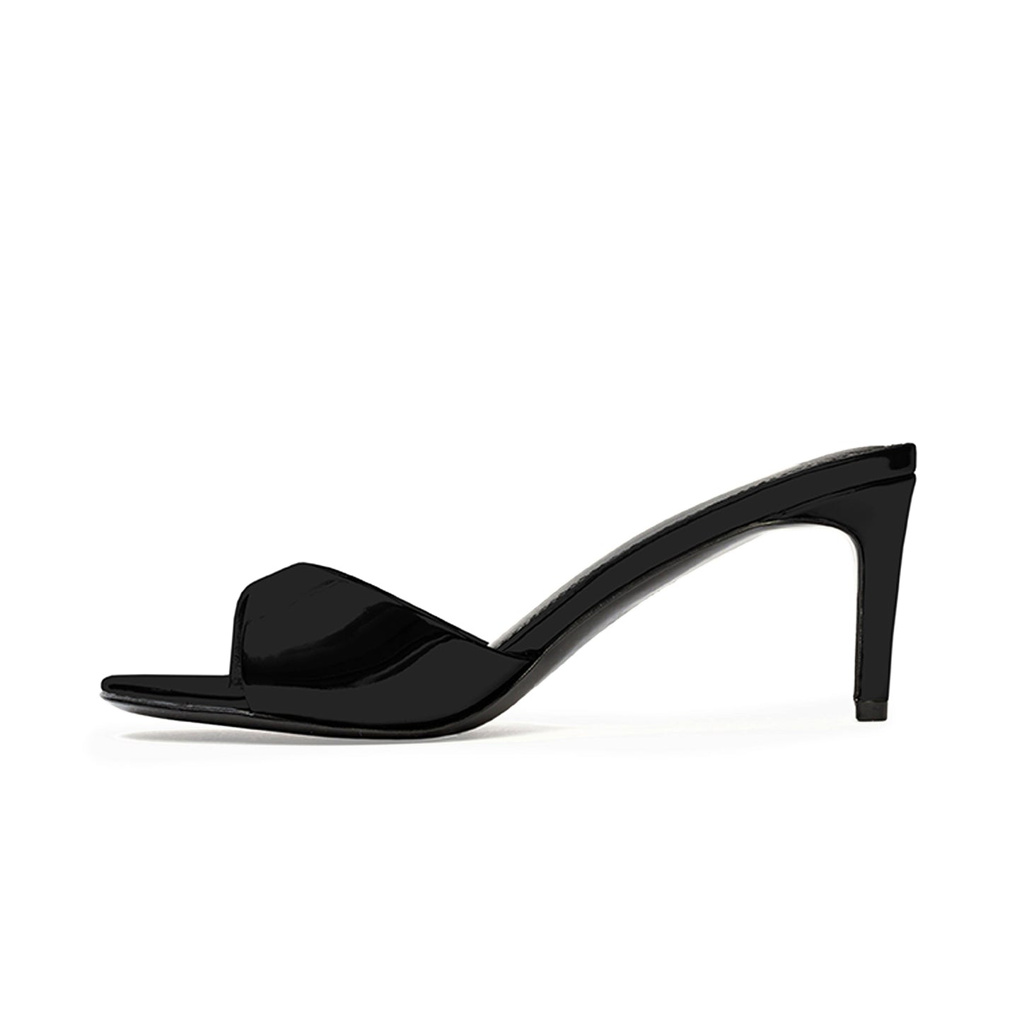 Patent Black Round-Toe Simple Sleek Backless High Heels
