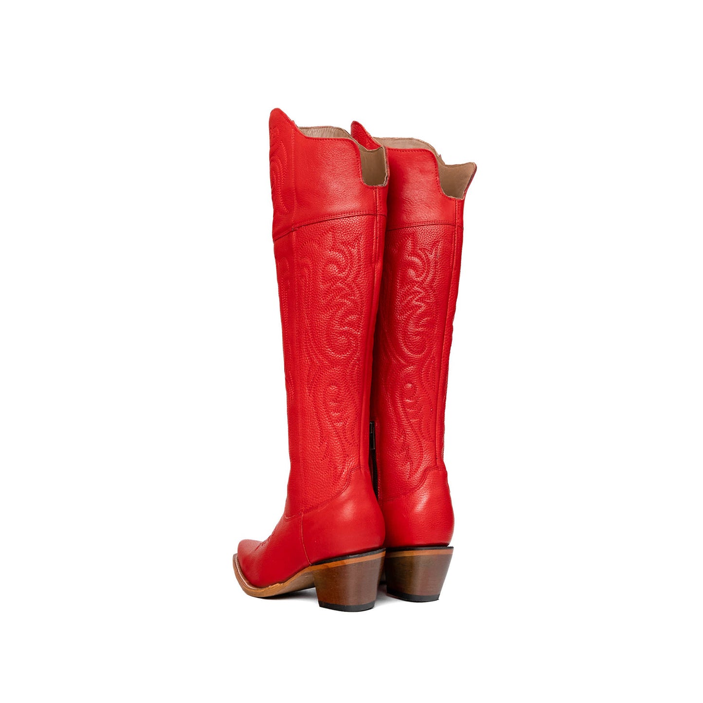 Red Snip-Toe Classic Embroidery Half-Zip Over-The-Knee Cowgirl Boots