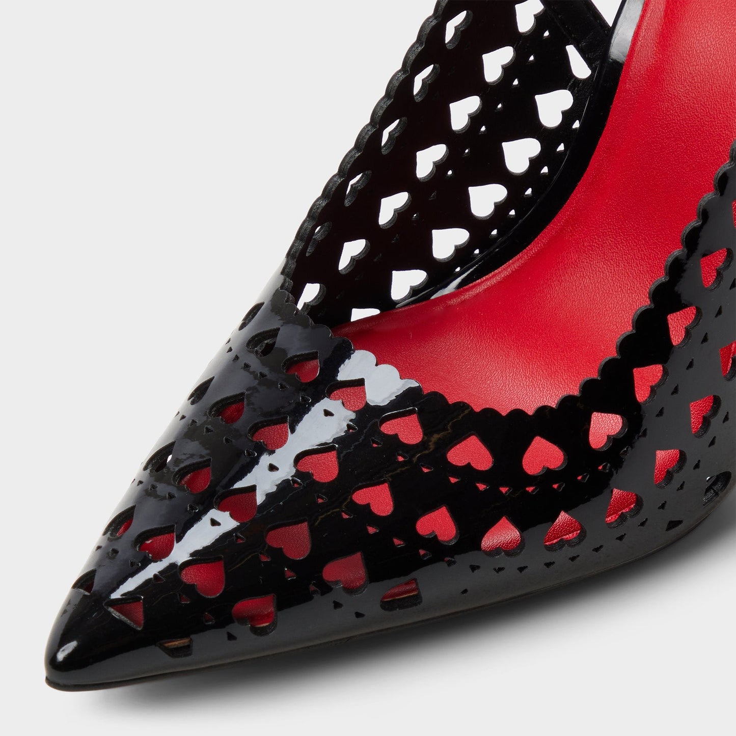 Patent Black Pointed-Toe Full Heart Cutout Slingback High Heels