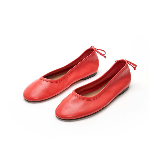 Red Round-Toe Back Bow Classic Ballet Flats