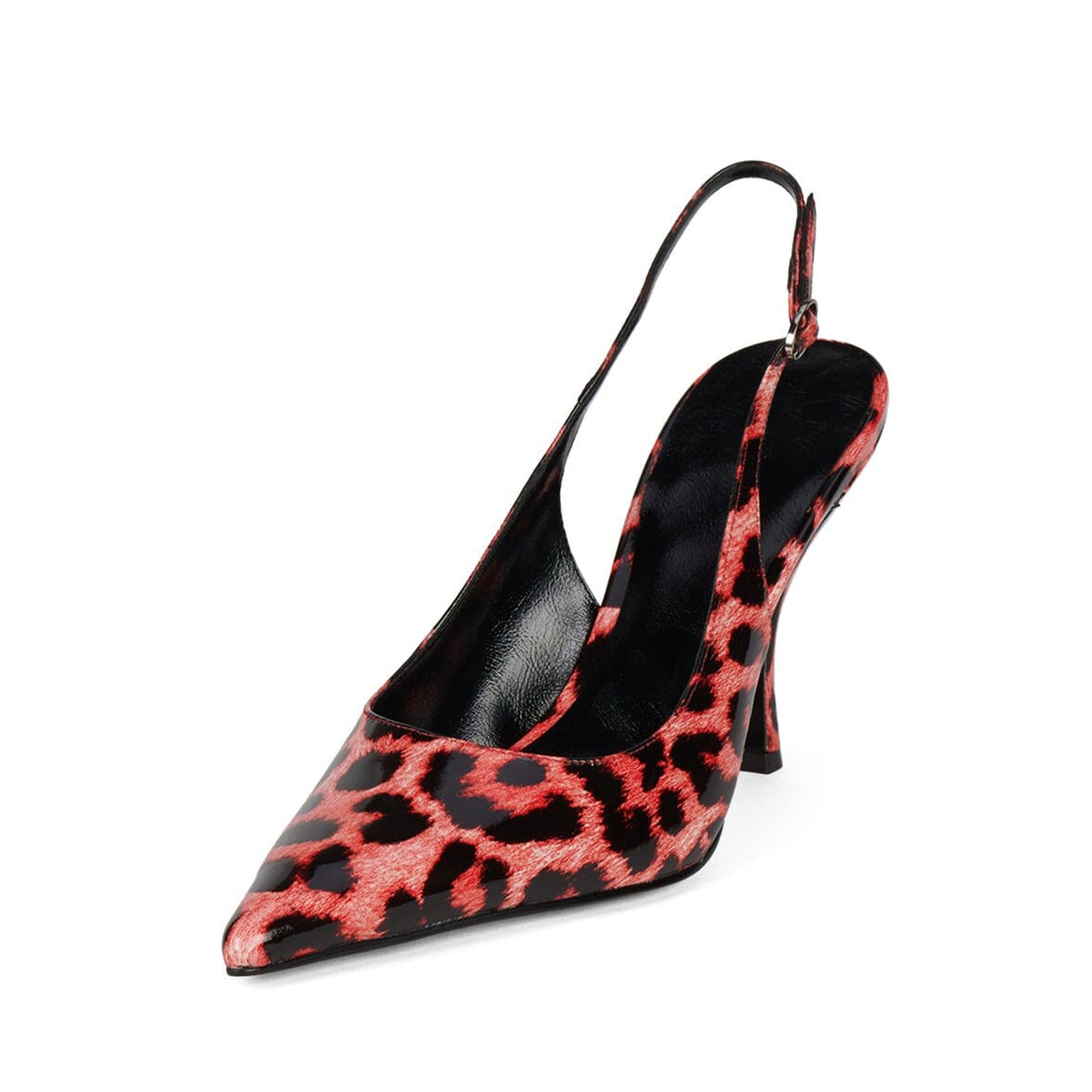 Patent Pink Leopard Pattern Pointed-Toe Slingback Chic High Heels